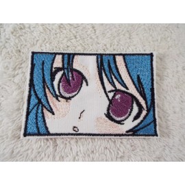 Unbranded Purple ANIME EYES Blue Hair 4" Embroidery Iron-on Patch (E12)