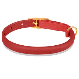 OOPSDOGGY Rolled Leather Cat Collar with Bell - Reflective Kitten Collar with Safety Elastic Strap - Adjustable Small Pet Collars for Boy Girl Cats (Red)