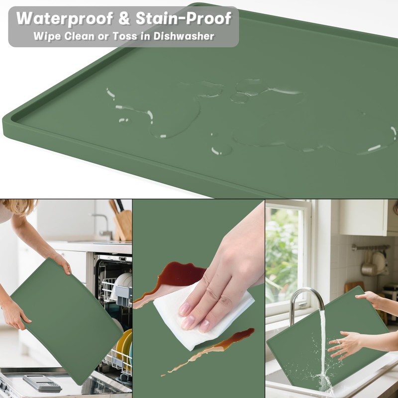 Rnivvi Silicone Coffee Mat, 16" x 24" Waterproof Raised Edge