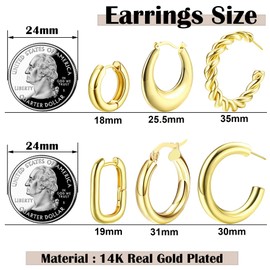 JeweBella 6 Pairs Hoop Earrings Gold Set for Women Earrings Gold Hoop Earrings Chunky Gold Hoop Earrings Set Hypoallergenic 14K Gold Hoop Earrings Hoop Earrings Set Large Gold Hoop Earrings for Women,