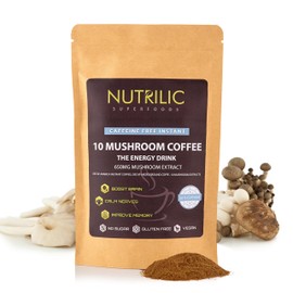 NUTRILIC 10 Muschroom Coffee Decaf Arabica Blend with Lions Mane, Chaga, Reishi, Maitake, Shitake, Black Fungus, Tremella, Ginseng Extract, Cordyceps, and Golden Mushroom