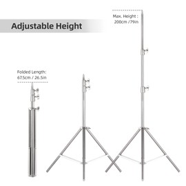 2M/79in Adjustable Metal Tripod Light Stand with 1/4in Screw Stainless Steel 2 Sections Adjustable 3kg/6.6lbs Load Capacity for Photography Studio/ LED Video Light/ Umbrella Ring Light/ Softbox