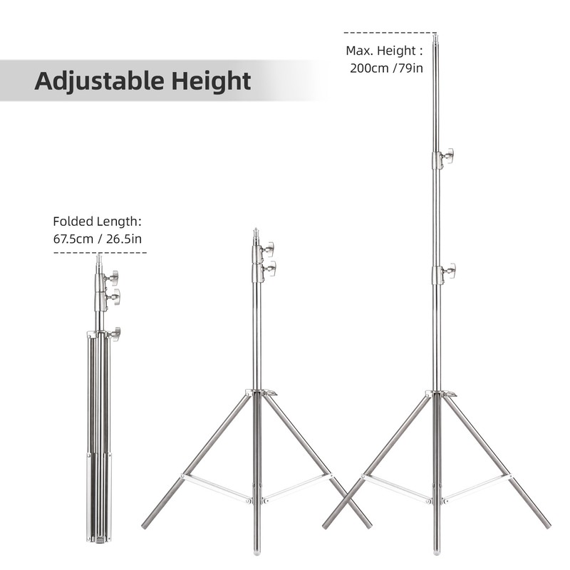 2M/79in Adjustable Metal Tripod Light Stand with 1/4in Screw Stainless