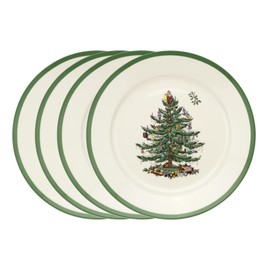 Spode Christmas Tree 9-Inch Luncheon Plate (Set of 4) - Porcelain Dinner & Appetizer Plate, Holiday-Themed Serving Plate, Microwave & Dishwasher Safe, Festive Collectible Seasonal Dining Plate