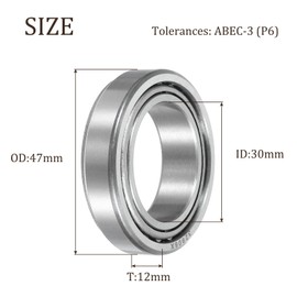 sourcing map 32906X Tapered Roller Bearing Cone and Cup, 30mm Bore x 47mm OD x 12mm Thick, Chrome Steel Taper Bearing Set, ABEC-3