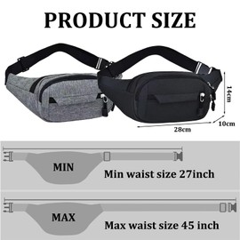 KDJXZ 2 Pack Bum Bag Fanny Packs for Women Men,Waterproof Bumbags for Ladies, 4 Zip Pockets Adjustable Belt Bum Bags for Running Walking Travel Cycling Sport Black Grey