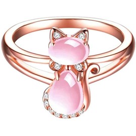 Jude Jewelers Rose Gold Pink Fleurstone Cat Rhinestones Animal Ring (8)