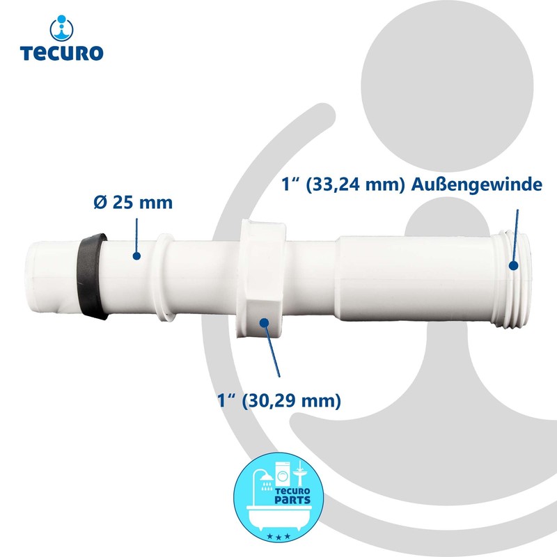 tecuro Extension pipe, overflow connection pipe, diameter 25 x 165