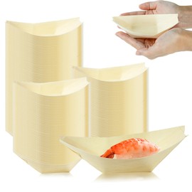 Seuqhck 200 Pack Disposable Wood Boat Plates Dishes, 5.5 Inch Bamboo Boats Trays for Appetizers, Charcuterie, Dessert Food Container Bowl for Small Sushi, Catering, Holiday, Party, Weddings, Picnic
