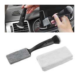 FALVFUN Car Double Head Brush, Multifunctional Soft Vehicle Interior Detailing Tool with Towels, Portable Auto Dashboard Double Ended Dust Sweeping Brushes, Universal for Sedan Truck SUV