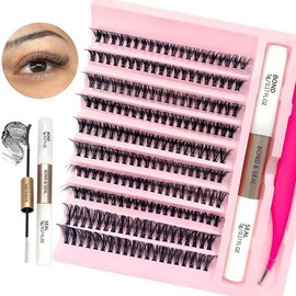 40D Lash Extension Kit 200 Pcs Lash Clusters DIY Individual Lashes Eyelash Extension Kit D Curl Volume Cluster Lashes Wispy with Long Lasting Lash Bond and Seal and Lash Tweezers Makeup Cosmetic Eyelashes Extensions Salon