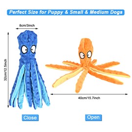 RIO Direct Dog Plush Toys Octopus - No Stuffing Dog Squeaky Toys with Crinkle Paper, Sturdy Dog Chew Toys Funny Interactive Toys for Small to Medium Dogs Training and Playing