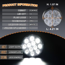 Nrgedzam 2PCS Magnetic Strobe Lights, White Emergency Warning Beacon Lights for Trucks Trailer Vehicles Rechargeable Hazard Flashing Light Wireless Portable LED Day Running Trailer Light for Car Tow