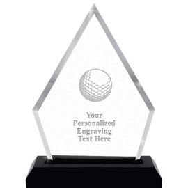 Golf Ball Acrylics - 5.5" Pyramid Skyline Acrylic Award Golf Ball Presentation Trophy, Engraving Included