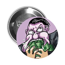 Round Pinback Button Brooch Purple Money Hungry Office Business Man Comic Cartoon (Zoom, 1.5" Inch)