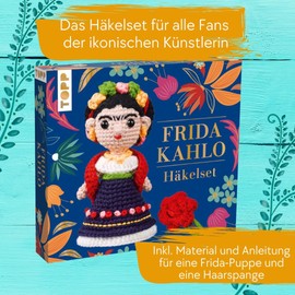 TOPP Frida Kahlo Crochet Set: Crochet Set with Instructions and Material for Frida Kahlo and Hair Clip for DIY Crochet. Finished Model Approx. 14 cm, White