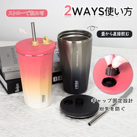 TYESO Tumbler with Straw, Stainless Steel, Wide Mouth, Vacuum Insulated, Home Office, Outdoor, Multicolor, Heat Retention, Cold Retention, Lid Included, 20.3 fl oz (600 ml), Large Capacity, For Girls, Boys