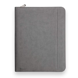 Vebon® Writing Case A4 Large Rome I Double Zip + Clipboard I Conference Folder + Laptop Bag I Extra Storage Space I Black Faux Leather (Phantom Grey), Phantom Grey, Professional