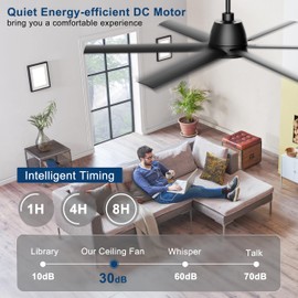 Phylluz 65 Inch Ceiling Fan with Lights - Black Ceiling Fan with Remote & APP Control, 3CCT, Dimmable, Quiet Reversible DC Motor, Indoor Outdoor Ceiling Fans for Patio Living Room Garage Shop