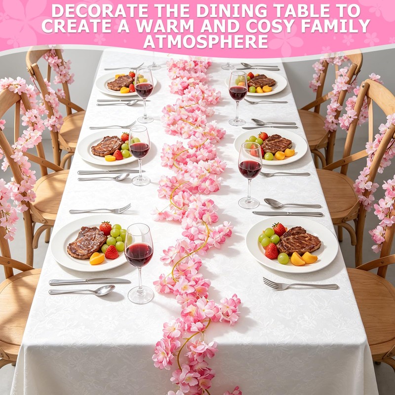 QEEYON 4 Pcs 180cm Cherry Blossom Garland, Artificial Pink Flower