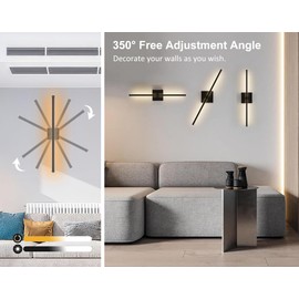 Battery Operated Wall Sconce Set of 2, 3000K-6000K Dimmable Rechargeable Wireless Wall Sconces with Remote Control, Black Wireless Wall Light with Timer Function for Bedroom Living Room, 28.3 Inch