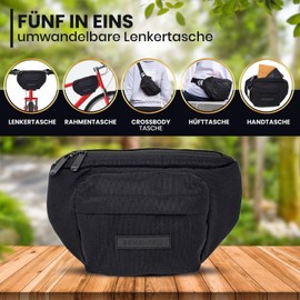 Bomence Small Bicycle Handlebar Bag Waist Bag 2-in-1, Belt Bag, Sustainable Bum Bag Made from Recycled Plastic Bottles PET, Front Bicycle Bag (Black)