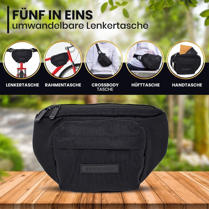 Bomence Small Bicycle Handlebar Bag Waist Bag 2-in-1, Belt Bag,