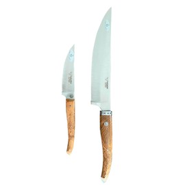 Laguiole en Aubrac Cuisine Gourmet Stainless Fully Forged Steel Made In France Essential 2-Piece Premium Kitchen Knife Set With Teak Wood Handles, 8-Chef Knife And 4-in Paring Knife