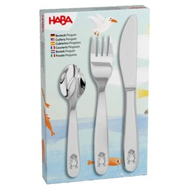 HABA Besteck Pinguin – Kinderbesteck aus Edelstahl mit Tiermotiv – Set aus Gabel, Messer und Löffel – spülmaschinengeeignet – ab 12 Monaten – 2012819002