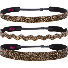 Hipsy REGULAR Size, Adjustable No Slip Sparkly Bling Mixed 3pk Headbands for Women Girls & Teens (Bling Glitter Mixed Brown)