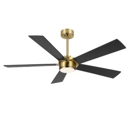 ELEHINSER 64" Ceiling Fan with Light and Remote Control, Modern Dimmable LED Light, 6-Speed Noiseless Reversible DC Motor, 5 Plywood Ceiling Fan for Kitchen Bedroom Living Room Black/Gold