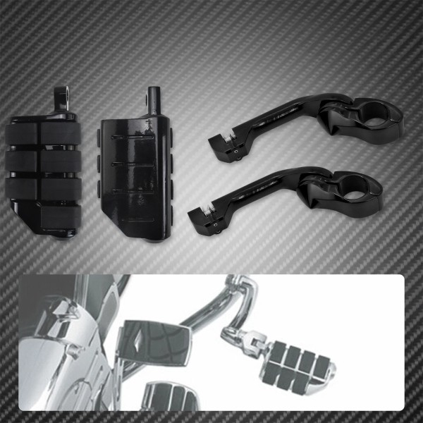 HDBUBALUS Black 1-1/4" Engine Guard Highway Long Angled Mount Foot