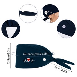 Lusofie Surgical Cap Fabric Adjustable Work Hat with Buttons Surgical Caps Nurse Hat Sweatband Cotton Chef's Hat Ponytail Holder Scrub Hat Women Men