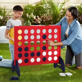 Costway 4-in-a- Giant Row Connect Game Set Wooden Jumbo 4-to-Score Game w/Carrying Bag
