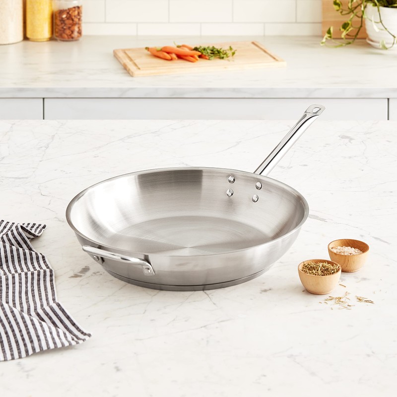 Winco Commercial-Grade Stainless Steel Fry Pan with Helper Handle, Natural