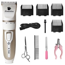 Homesliva Dog Grooming Shaver Kit Clippers Low Noise Rechargeable Cordless Electric Quiet Hair Clippers Set for Dogs Cats Pets (White)