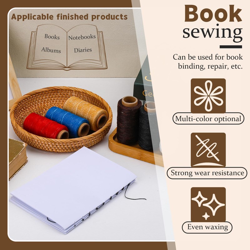 Jupean Waxed Thread, 150m /164Yards White Leather Sewing Threads, Hand