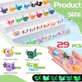 GGSTDDUP 29 Pcs Luminous Mini Resin Axolotl Glow in The Dark Little Tiny Resin Figurines Axolotl Bulk for DIY Garden Dollhouse Birthday Party Decoration Aquarium