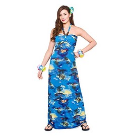 Adult Hawaiian Maxi Dress - Blue Palm - X-Large