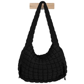 Puffer Tote Bag for Women Large Quilted Puffer Bag LightWeight Quilted Padding Hobo Bag Quilted Bag Black M