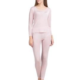 METWAY Women's Silk Long Johns Mulberry Silk Long Underwear Silk Thermal Underwear Sets Winter Silk Base Layer (X-Large, Pink)