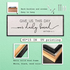 LuZhiQiang Give Us This Day Our Daily Bread Wall Decor 40"×15" Matthew 6:11 Bible Verse Sign Dining Room Kitchen Scripture Quotes Large Wood Framed Hanging Decor Art (Black)