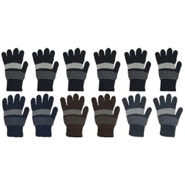 48 Pairs Winter Magic Gloves, Bulk Warm Brushed Interior, Stretchy Assorted Mens Womens (Assorted Knit)