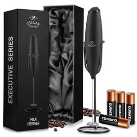 Zulay Kitchen Executive Series Milk Frother Wand - Upgraded & Improved Stand - Ideal Coffee Gift - Coffee Frother Handheld Foam Maker For Lattes - Electric Milk Frother Handheld For Cappuccino