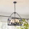 PNOUKF Farmhouse Industrial Drum Pendant Light, 4-Light Adjustable Height Black