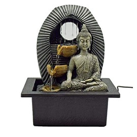 Buddha 2944 Bhumisparsha Mudra Earth Touching LED Lighted Tabletop Fountain 11" L