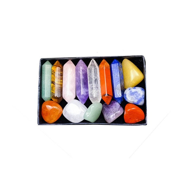 Tiardey Crystals Kit in Gift Box, 14 Pieces Crystal Set, 7 Tumbled Stones, 7 Chakra Stones, Meditation Stone, Yoga Amulet Chakra Set with Gift Box
