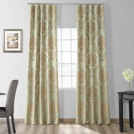 HPD Half Price Drapes Designer Damask Curtains For Room Decorations Faux Silk 50 X 84 (1 Panel), JQCH-201272-84, Jade & Gold