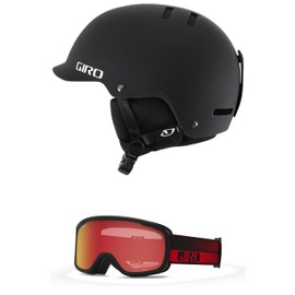 Giro Surface Combo Pack Ski Helmet - Snowboarding Helmet with Matching Goggles Matte Black/Red Flow M (55.5-59cm)