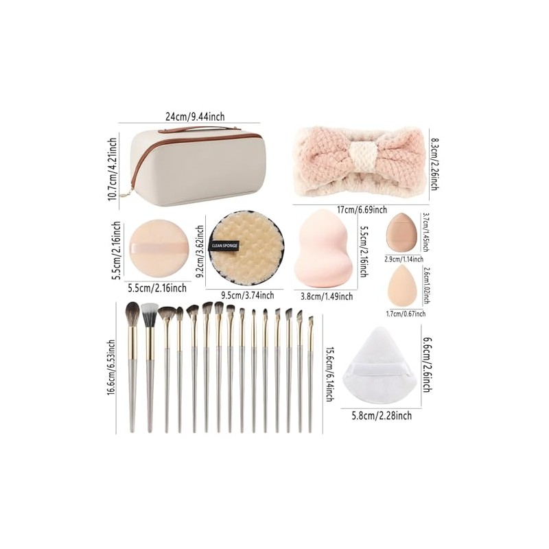 Set de Brochas para Maquillaje 36 piezas Profesional, Estuche, Blanco